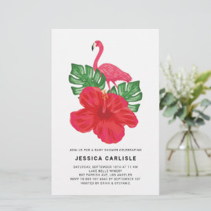 Hibiskus und Pink Flamingo Kinderdusche Einladung