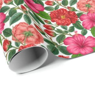 Hibiskus- und Rosen-Botanikmuster Geschenkpapier
