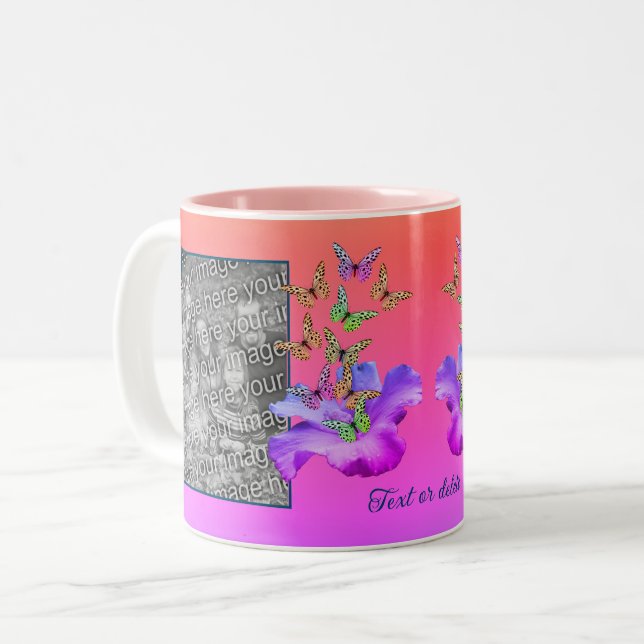 Hibiskus und Schmetterling ergänzen Ihr Foto Perso Zweifarbige Tasse (Vorderseite Links)