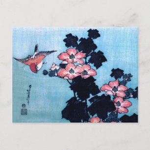 Hibiskus und Sparrow, Hokusai Postkarte