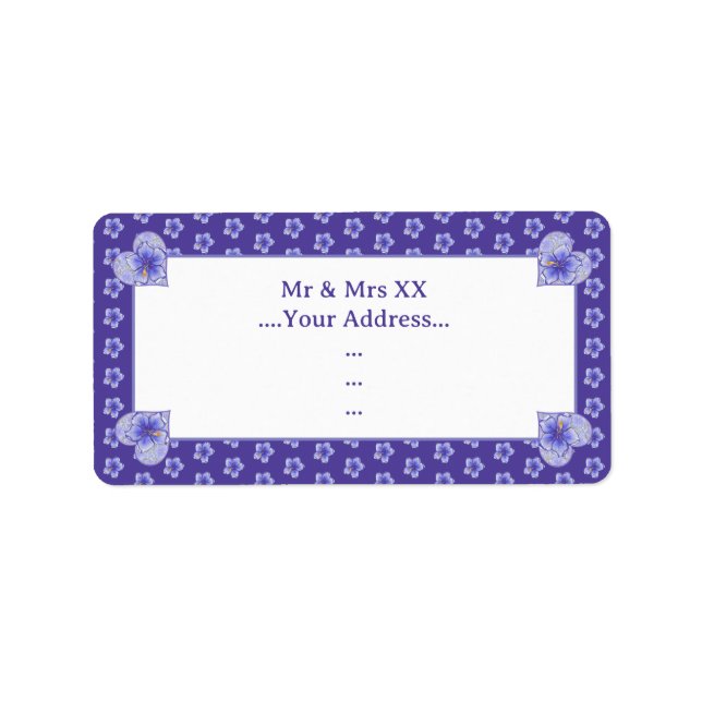 Hibiskus und Spitze BLAU Adressaufkleber (Vorne)