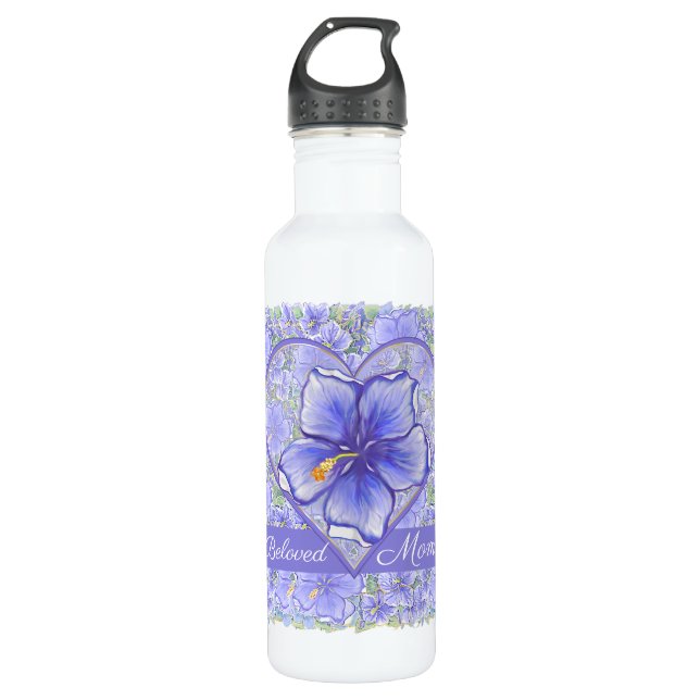 Hibiskus und Spitze BLAU Edelstahlflasche (Vorderseite)