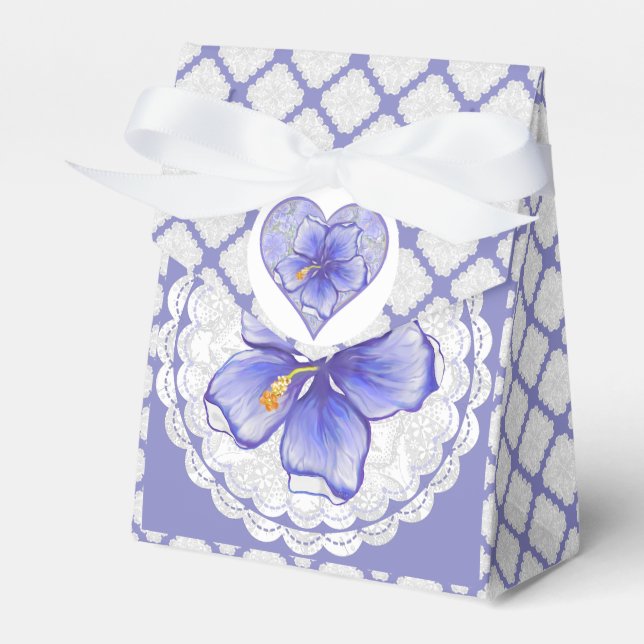 Hibiskus und Spitze BLAU Geschenkschachtel (Vorderseite)