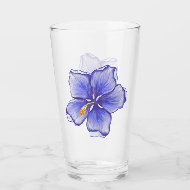 Hibiskus und Spitze BLAU Glas (Vorderseite)