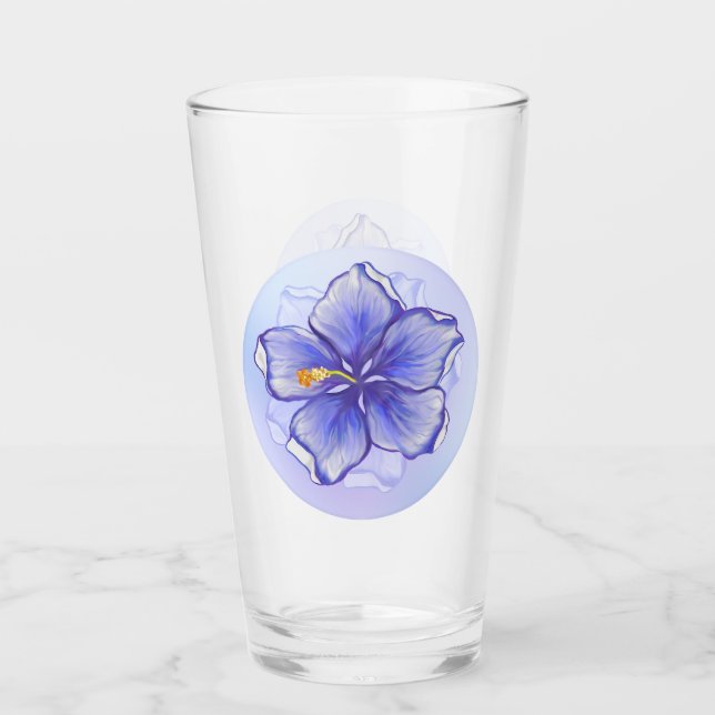Hibiskus und Spitze BLAU Glas (Vorderseite)