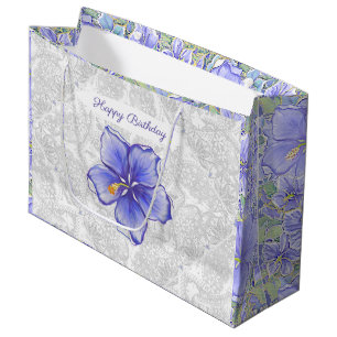 Hibiskus und Spitze BLAU Große Geschenktüte