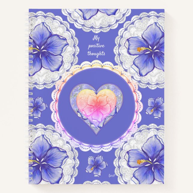 Hibiskus und Spitze BLAU Notizbuch (Vorderseite)
