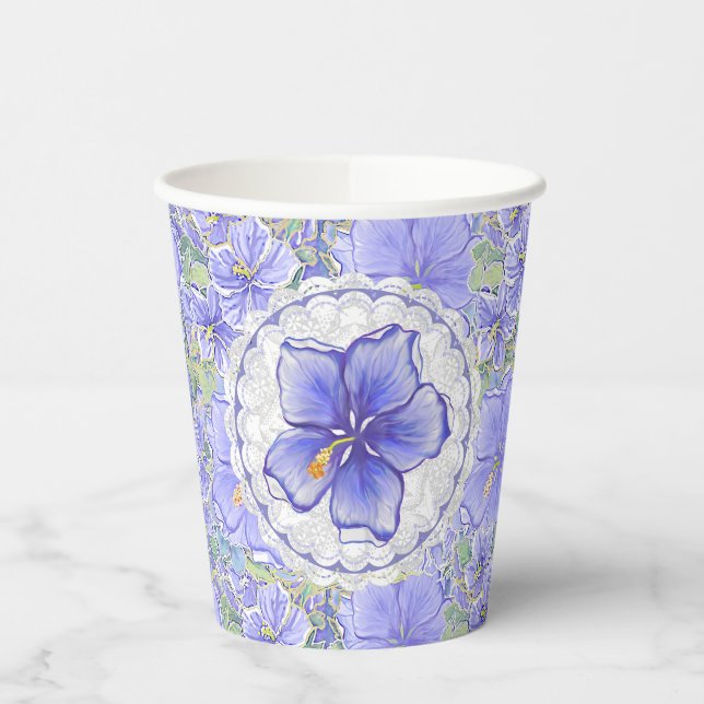 Hibiskus und Spitze BLAU Pappbecher (Links)