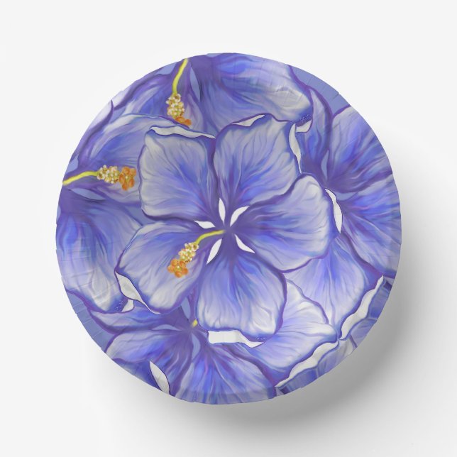 Hibiskus und Spitze BLAU Pappteller (Vorderseite)