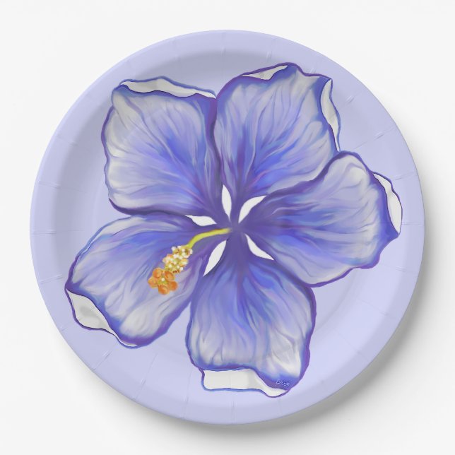 Hibiskus und Spitze BLAU Pappteller (Vorderseite)