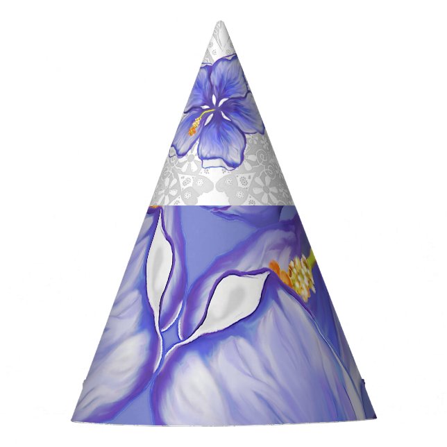 Hibiskus und Spitze BLAU Partyhütchen (Vorderseite)