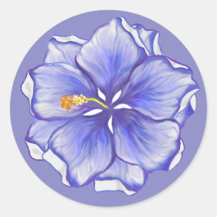 Hibiskus und Spitze BLAU Runder Aufkleber