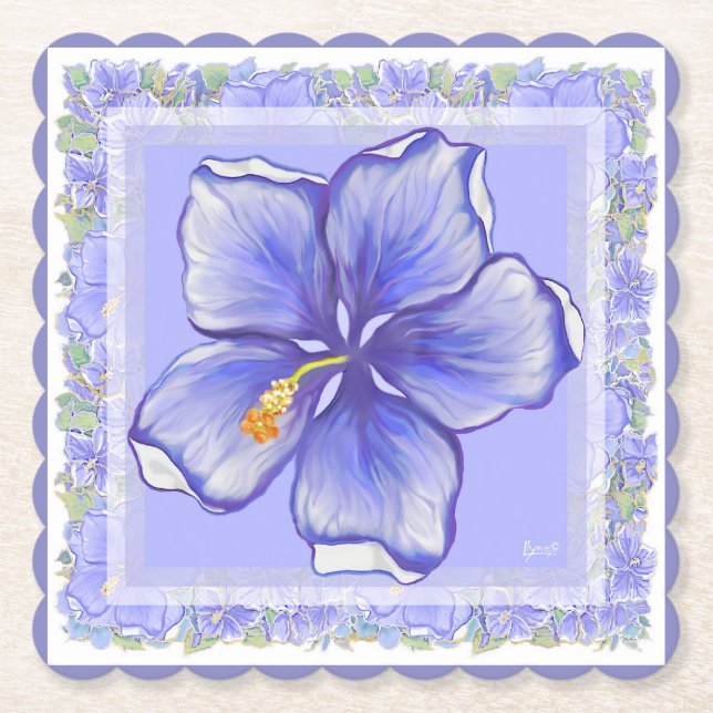 Hibiskus und Spitze BLAU Untersetzer (Vorderseite)