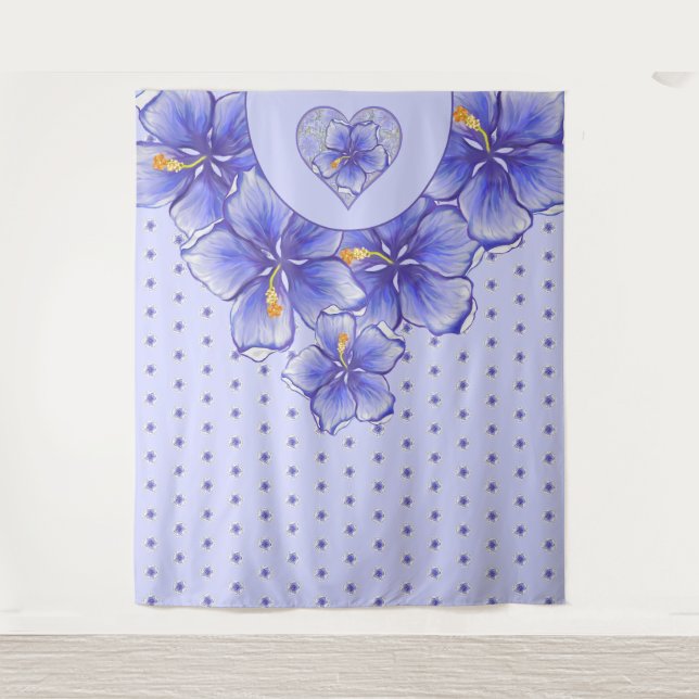 Hibiskus und Spitze BLAU Wandteppich (Vorderseite)