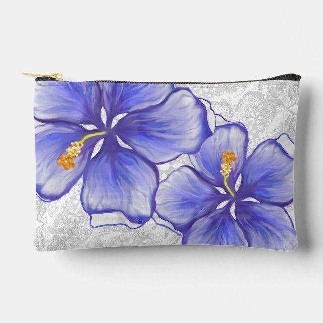 Hibiskus und Spitze BLAU Zubehörtasche (Vorderseite)