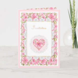 Hibiskus und Spitzen PINK Einladung