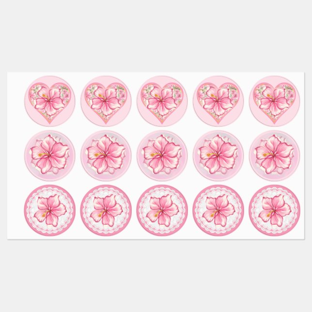 Hibiskus und Spitzen PINK Etiketten (Blatt)