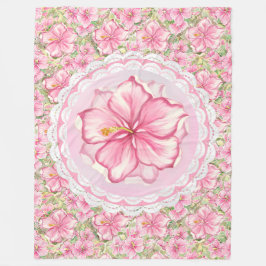 Hibiskus und Spitzen PINK Fleecedecke