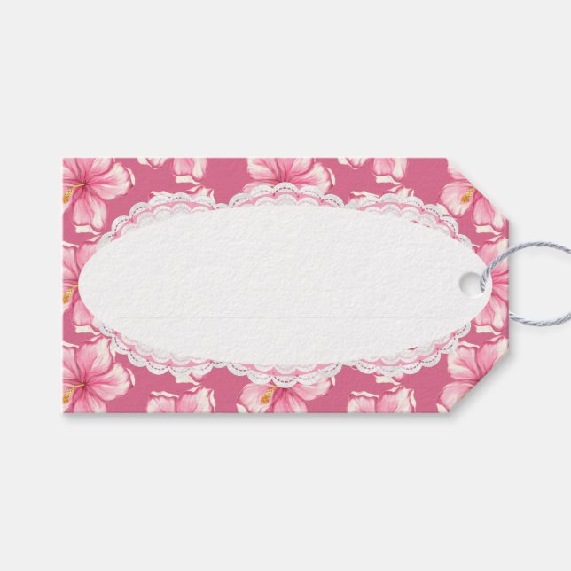 Hibiskus und Spitzen PINK Geschenkanhänger (Vorderseite (Horizontal))
