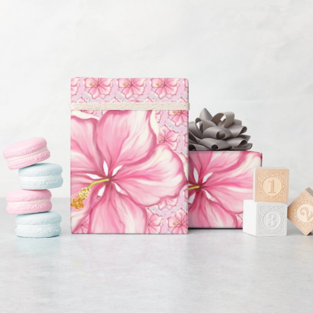 Hibiskus und Spitzen PINK Geschenkpapier (Babyparty)
