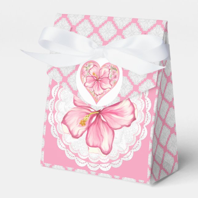 Hibiskus und Spitzen PINK Geschenkschachtel (Vorderseite)