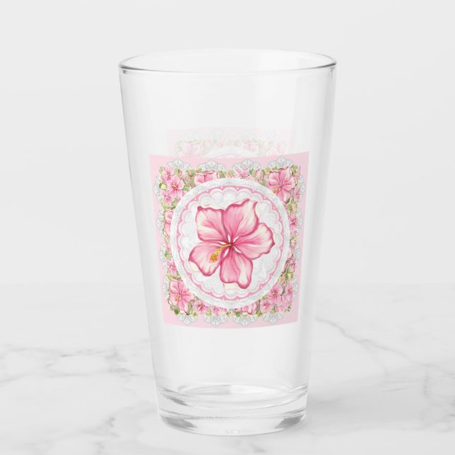 Hibiskus und Spitzen PINK Glas (Vorderseite)