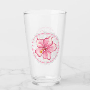 Hibiskus und Spitzen PINK Glas