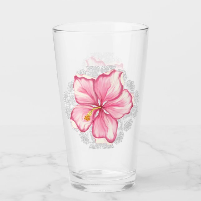 Hibiskus und Spitzen PINK Glas (Vorderseite)