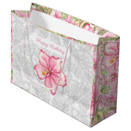 Hibiskus und Spitzen PINK Große Geschenktüte