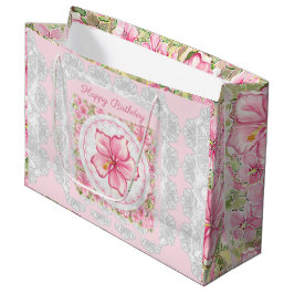 Hibiskus und Spitzen PINK Große Geschenktüte