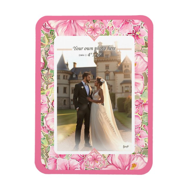 Hibiskus und Spitzen PINK Magnet (Vertikal)