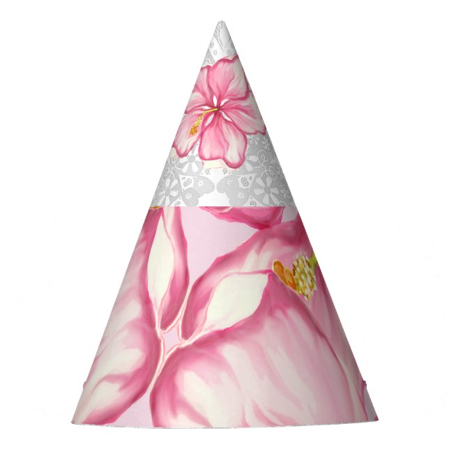 Hibiskus und Spitzen PINK Partyhütchen (Vorderseite)