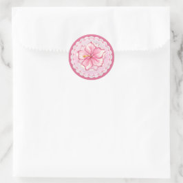 Hibiskus und Spitzen PINK Runder Aufkleber