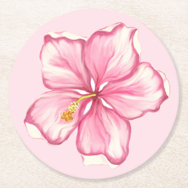 Hibiskus und Spitzen PINK Runder Pappuntersetzer (Vorderseite)