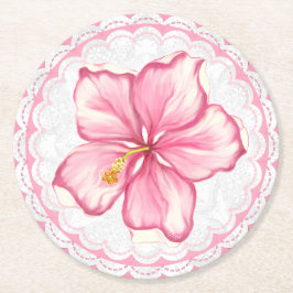 Hibiskus und Spitzen PINK Runder Pappuntersetzer