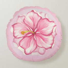Hibiskus und Spitzen PINK Rundes Kissen