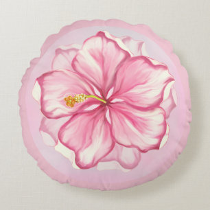 Hibiskus und Spitzen PINK Rundes Kissen
