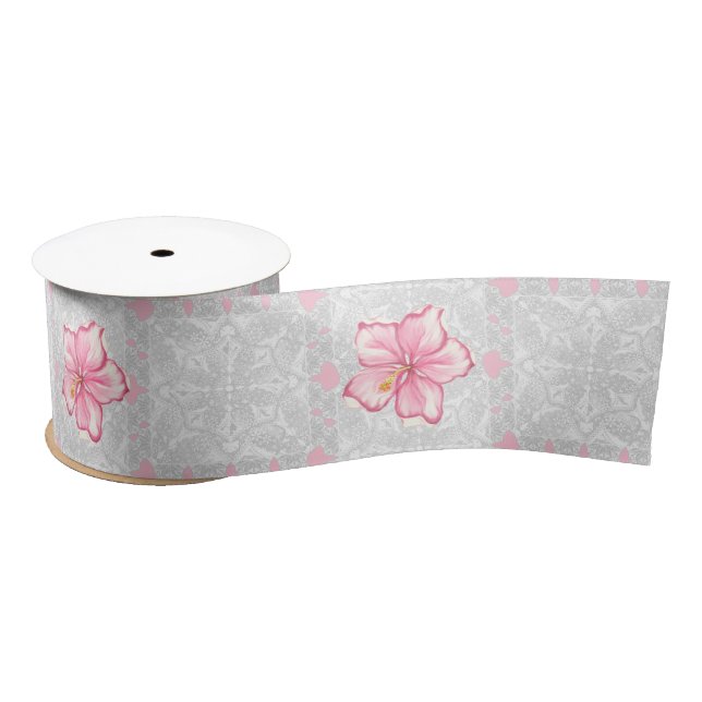 Hibiskus und Spitzen PINK Satinband (Spule)