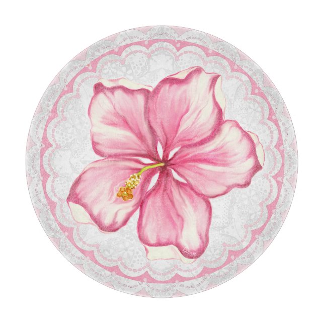 Hibiskus und Spitzen PINK Schneidebrett (Vorderseite)