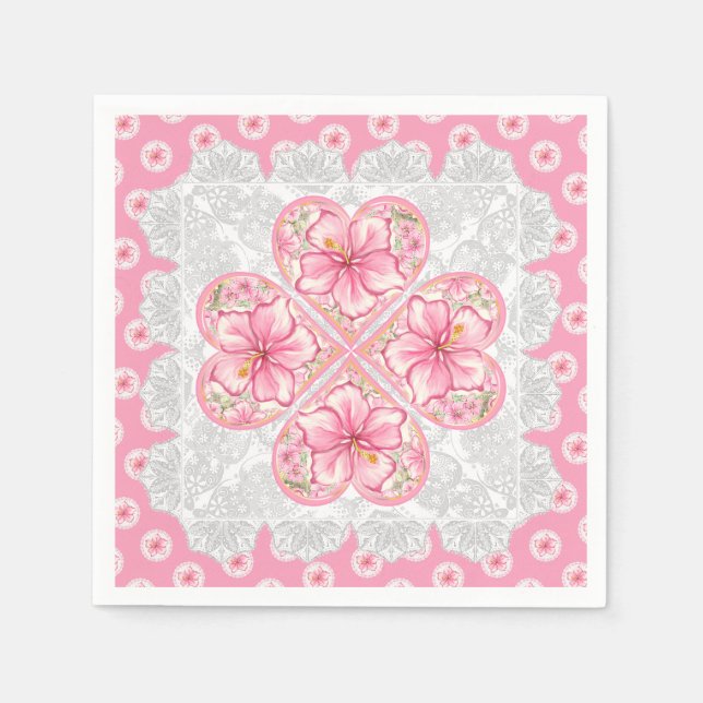 Hibiskus und Spitzen PINK Serviette (Vorderseite)