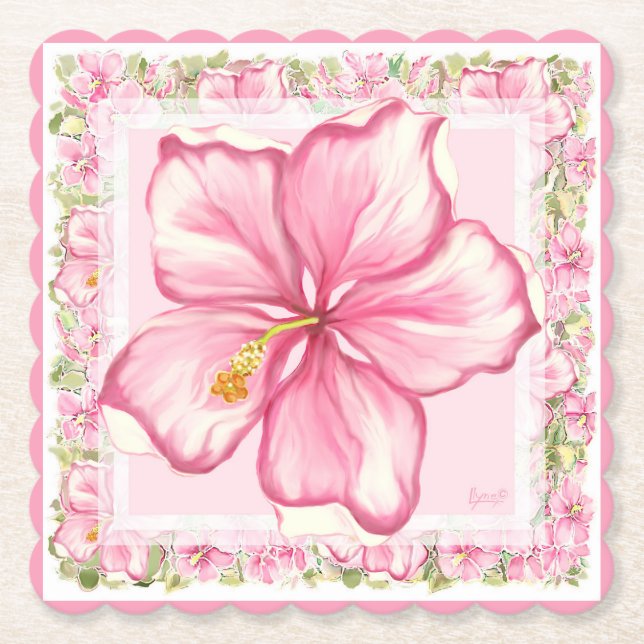 Hibiskus und Spitzen PINK Untersetzer (Vorderseite)