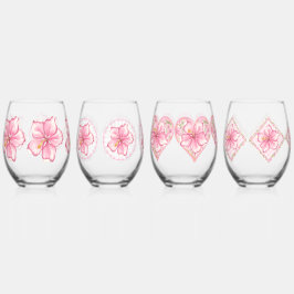 Hibiskus und Spitzen PINK Weinglas Ohne Stiel