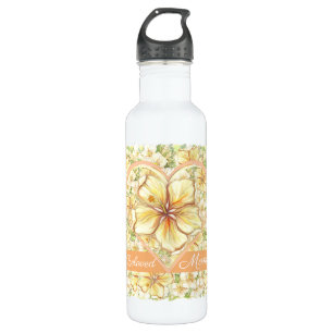 Hibiskus und Spitzen YELLOW Edelstahlflasche