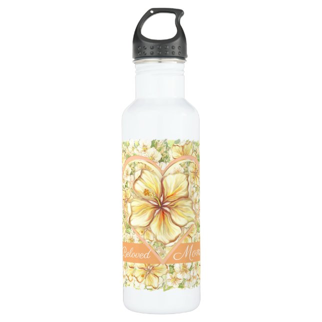 Hibiskus und Spitzen YELLOW Edelstahlflasche (Vorderseite)