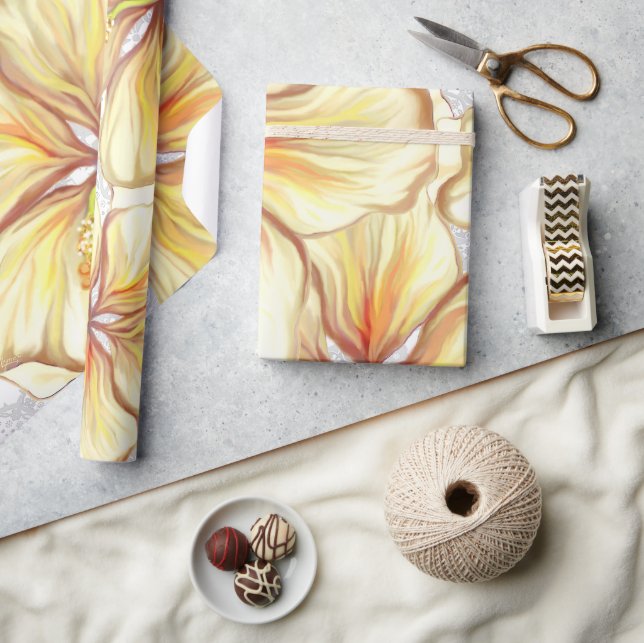 Hibiskus und Spitzen YELLOW Geschenkpapier (Kunsthandwerk)