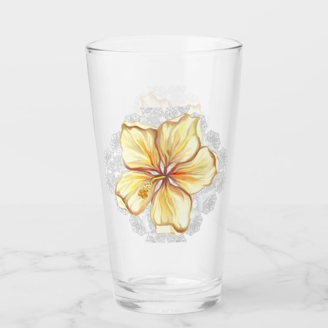 Hibiskus und Spitzen YELLOW Glas (Vorderseite)