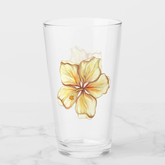 Hibiskus und Spitzen YELLOW Glas (Vorderseite)