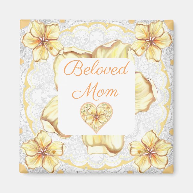 Hibiskus und Spitzen YELLOW Magnet (Vorne)