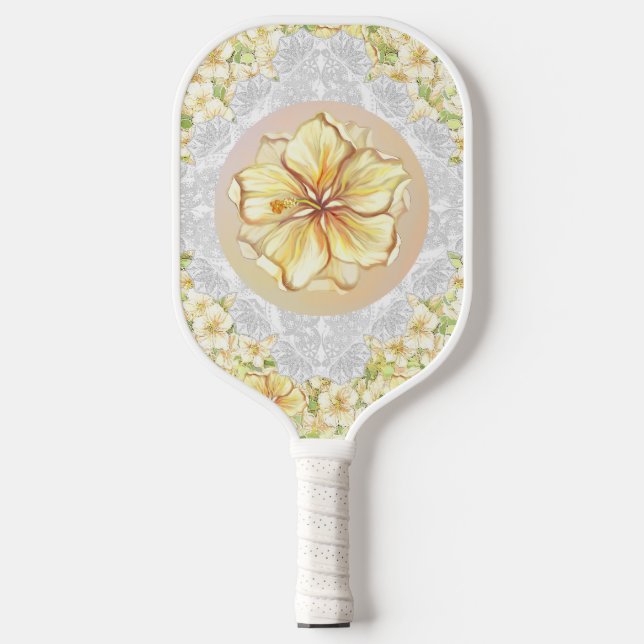 Hibiskus und Spitzen YELLOW Pickleball Schläger (Vorderseite)