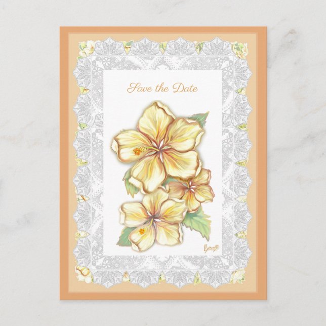 Hibiskus und Spitzen YELLOW Postkarte (Vorderseite)